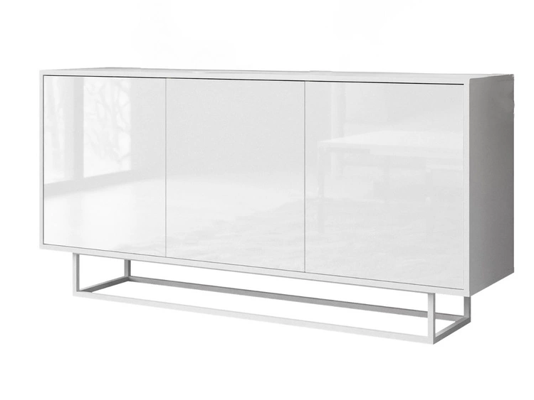 Drehtür-Kommode 154 cm im Glamour-Stil auf weißem Gestell Vivance Weiß Hochglanz