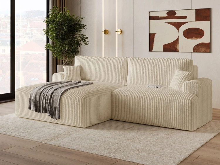 Ecksofa L-Form mit Schlaffunktion und Bettkasten Serene Links Beige