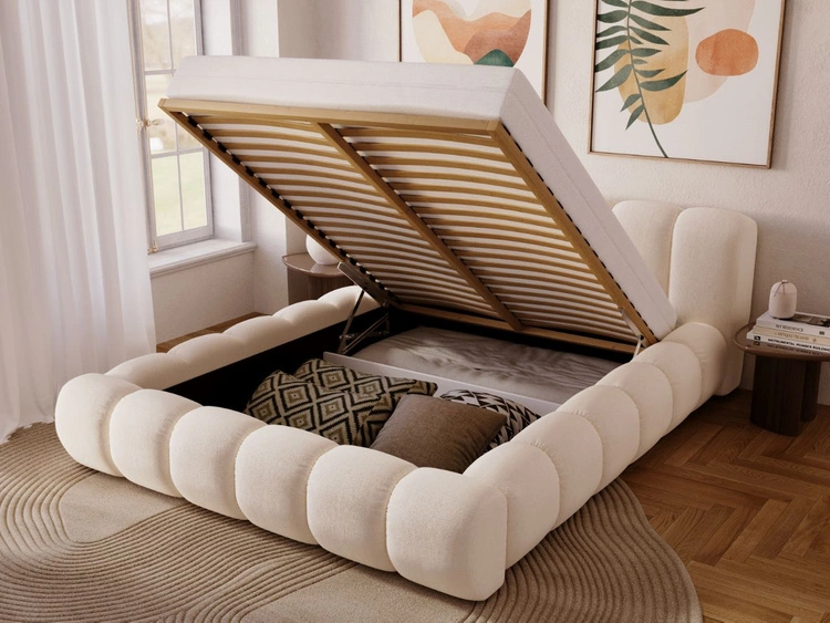 Polsterbett mit Bettkasten und Lattenrost 180x200 Doria Creme