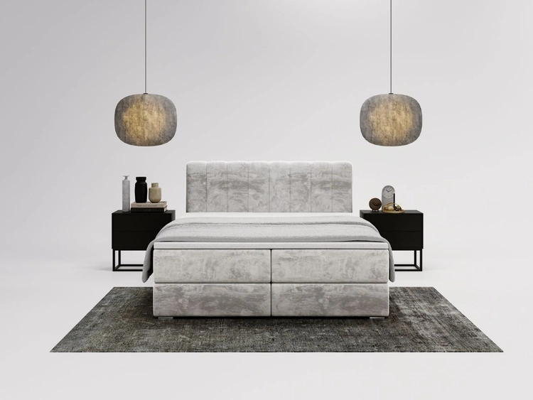 Boxspringbett mit Bettkasten 140x200 Forte Hellgrau