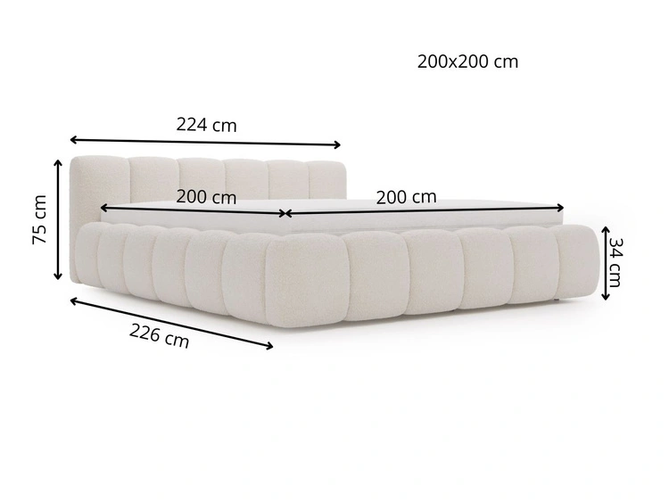 Polsterbett ohne Bettkasten mit Lattenrost 200x200 Cloud Low aus Bouclé-Stoff Dunkelbeige