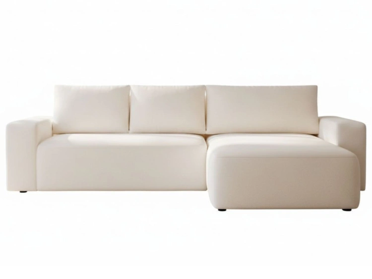 Ecksofa L-Form Rechts mit Schlaffunktion und Bettkasten Tazones Creme