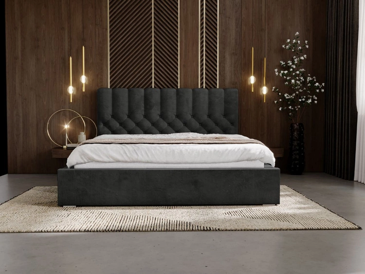 Polsterbett mit Bettkasten und Lattenrost 200x200 Roma Schwarz