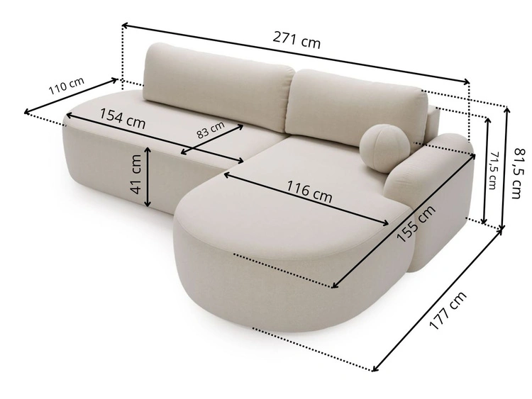 Ecksofa L-Form Links mit Schlaffunktion und Bettkasten Aurio O Creme