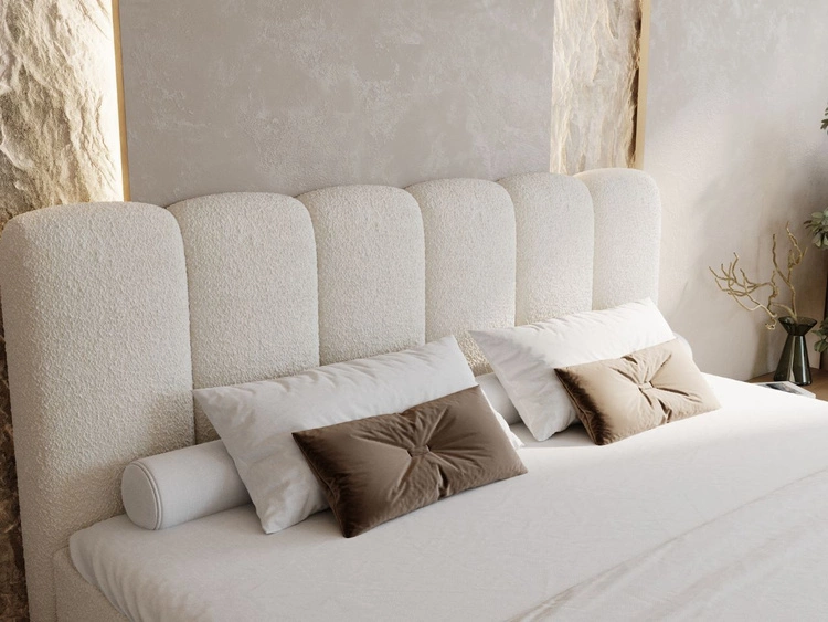 Boxspringbett mit Bettkasten 140x200 Bouclé-Stoff Cloud Beige