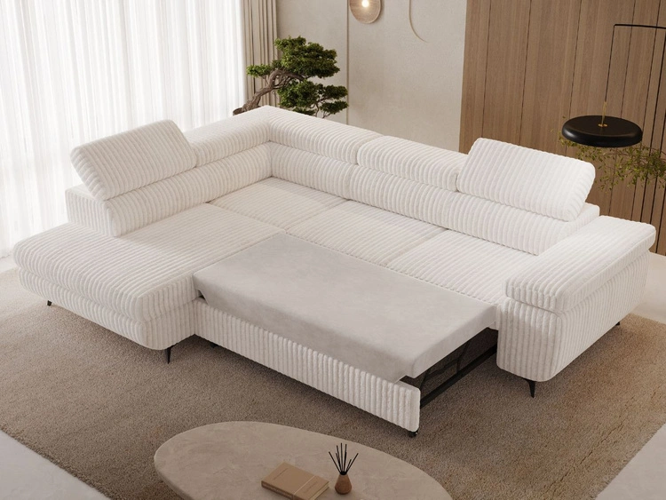 Ecksofa L-Form mit Schlaffunktion und Bettkasten Argon Links Creme