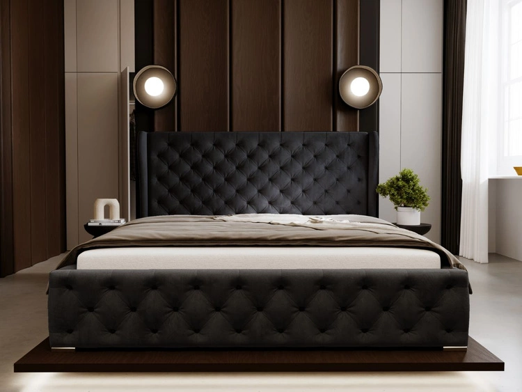 Polsterbett mit Bettkasten und Lattenrost 160x200 Kingston Schwarz