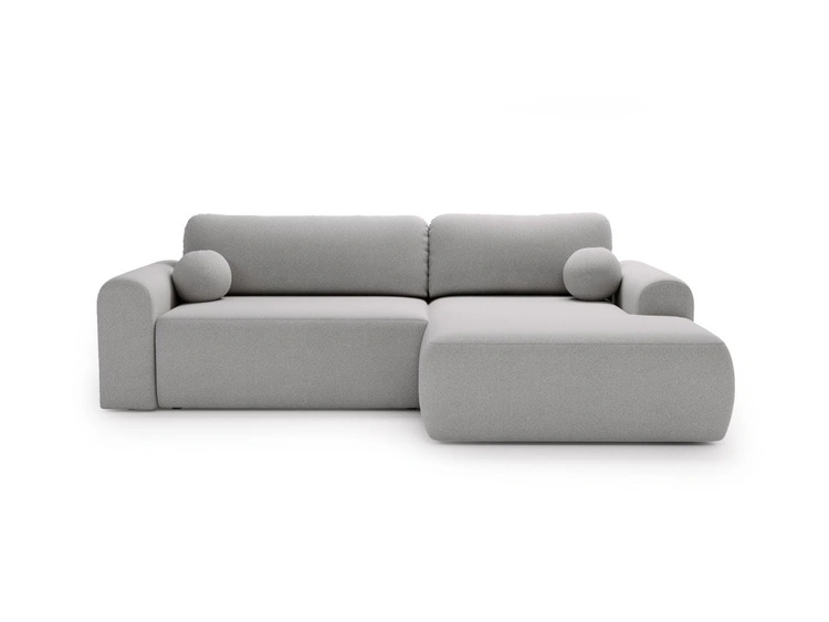 Ecksofa L-Form mit Schlaffunktion und Bettkasten Savana Rechts Bouclé-Stoff Grau