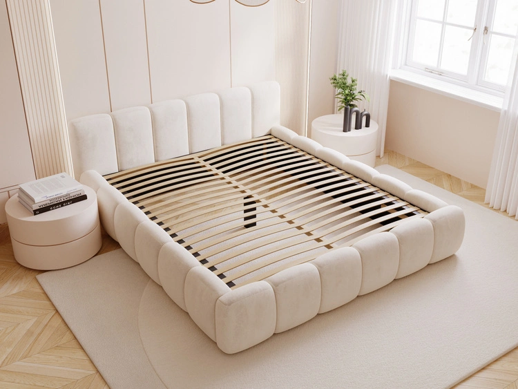 Polsterbett ohne Bettkasten mit Lattenrost 160x200 Cloud Low aus Samtstoff Beige