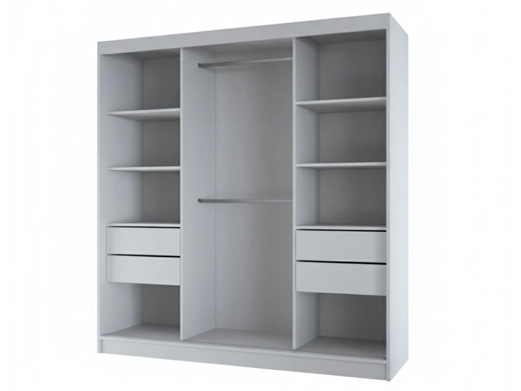 Schiebetürenschrank mit Lamellen und Spiegel 200 cm Lucena Eiche Sonoma, Weiß