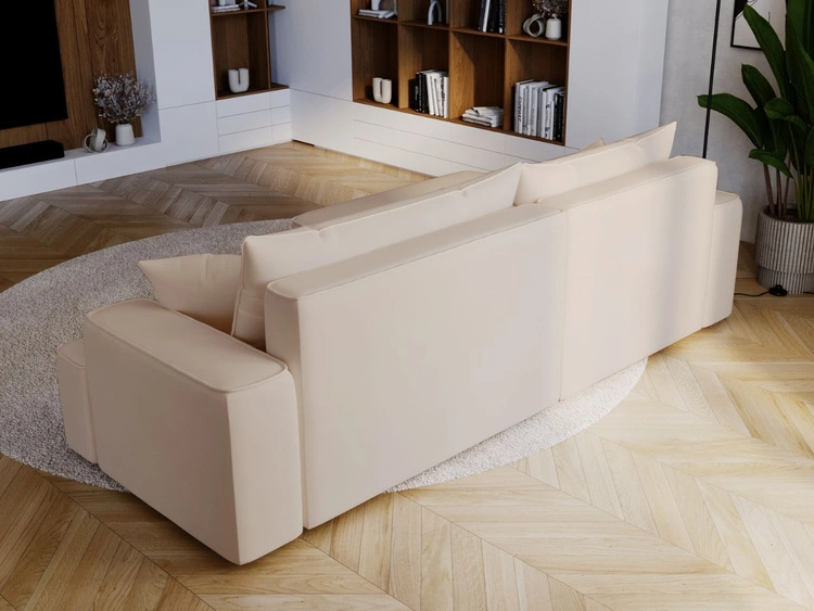 Ecksofa L-Form Links mit Schlaffunktion und Bettkasten California Beige