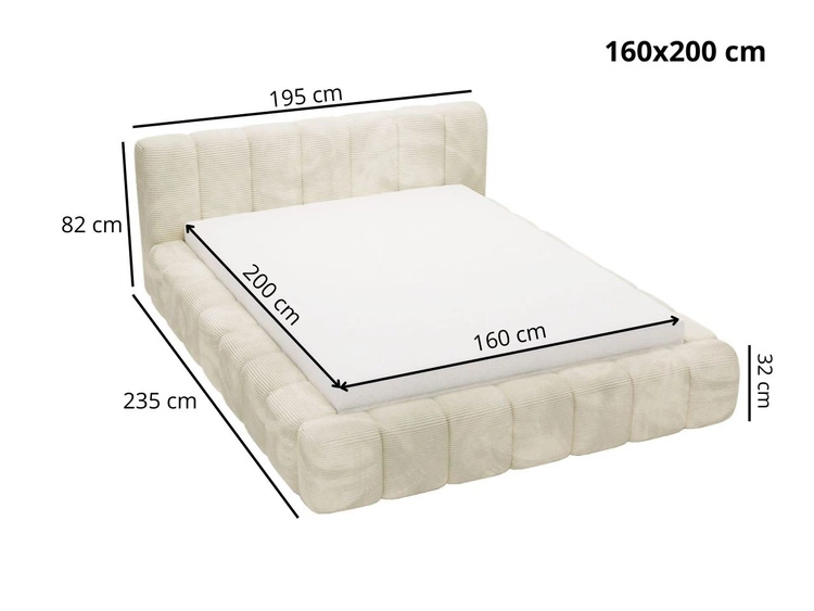 Polsterbett mit Bettkasten und Lattenrost 160x200 Ibiza Creme