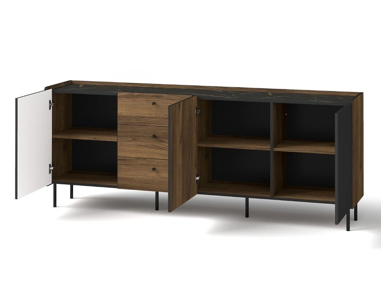 Kommode mit Türen und Schubladen 200 cm Pascale Nussbaum Warmia, Schwarz