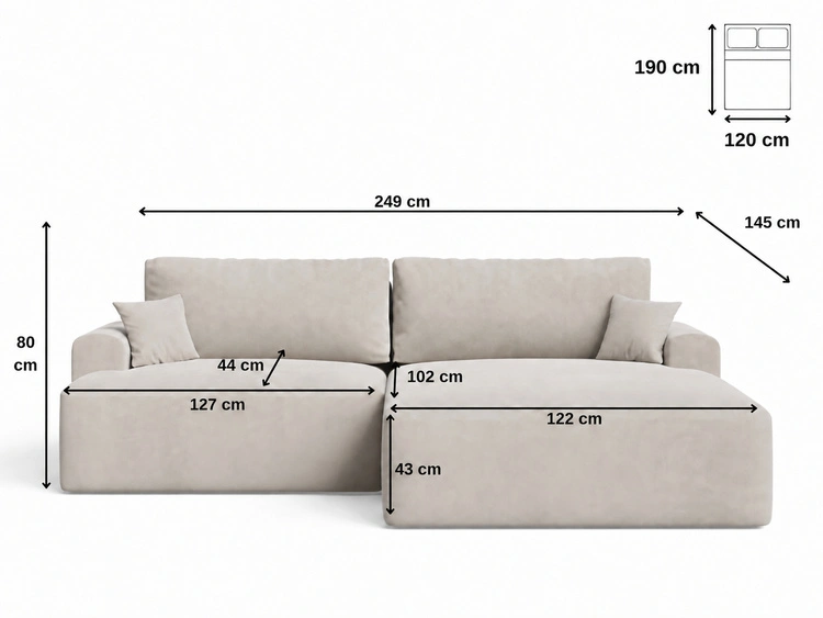 Ecksofa L-Form mit Schlaffunktion und Bettkasten Serene Rechts Creme