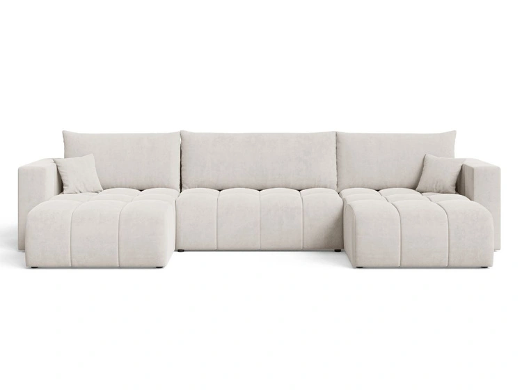 Wohnlandschaft mit Schlaffunktion und Bettkasten Neva Hellbeige