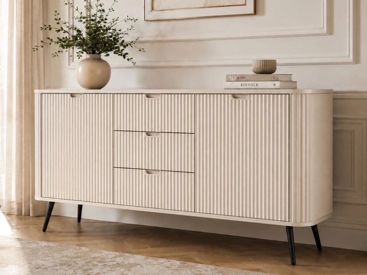 Kommode mit Türen und Schubladen Viva Beige auf Schwarzen Beinen