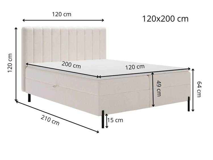 Boxspringbett mit Bettkasten 120x200 Primavera Hellgrau