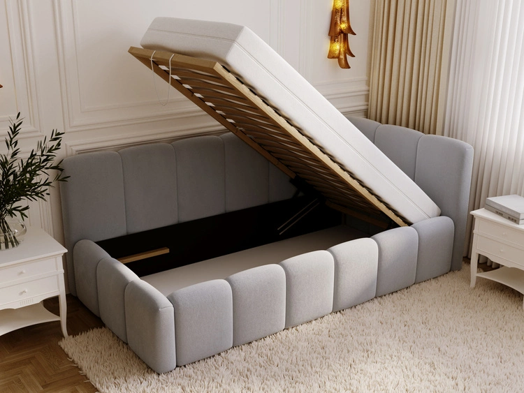Jugendbett Einzelbett mit Bettkasten und Lattenrost 90x200 Cloud One Grau