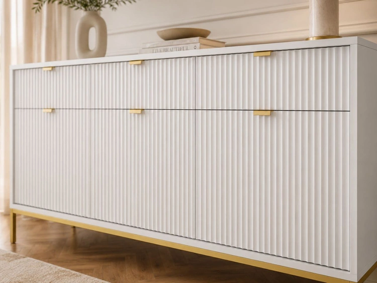 Kommode mit Türen und Schubladen Amber Weiß, Gold Frame