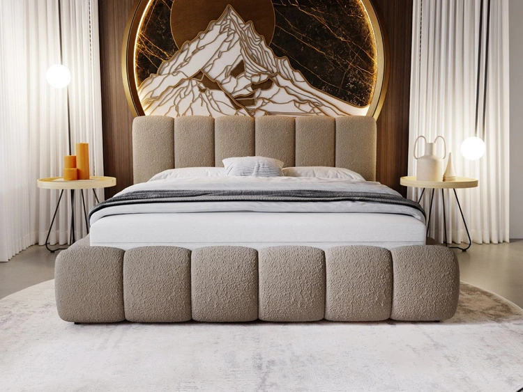 Polsterbett mit Bettkasten und Lattenrost 180x200 Cloud Bouclé-Stoff Braun