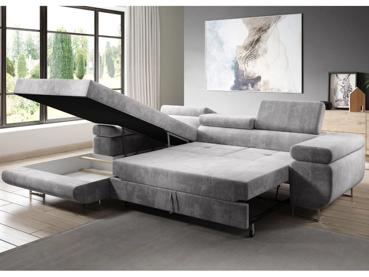 Ecksofa L-Form Links mit Schlaffunktion und Bettkasten Solam Gelb