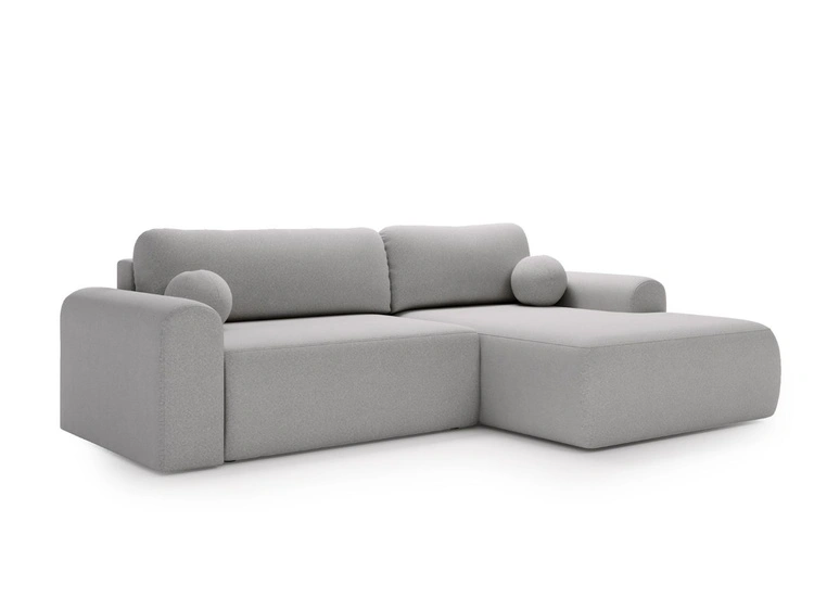 Ecksofa L-Form mit Schlaffunktion und Bettkasten Savana Rechts Bouclé-Stoff Grau
