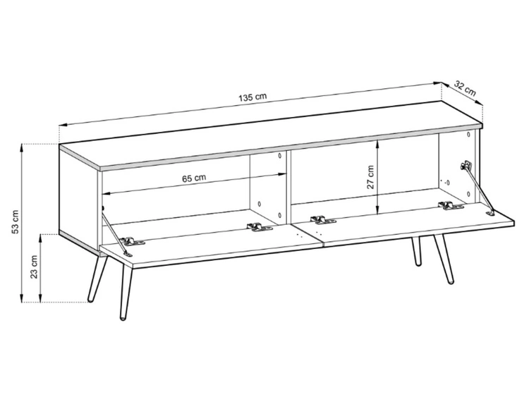 TV-Lowboard mit Türen 135 cm Diolo Schwarz mit glatter Front auf goldenen Beinen