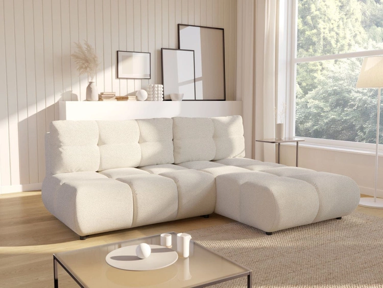 Ecksofa mit Schlaffunktion und Bettkasten Rechts Milet Creme