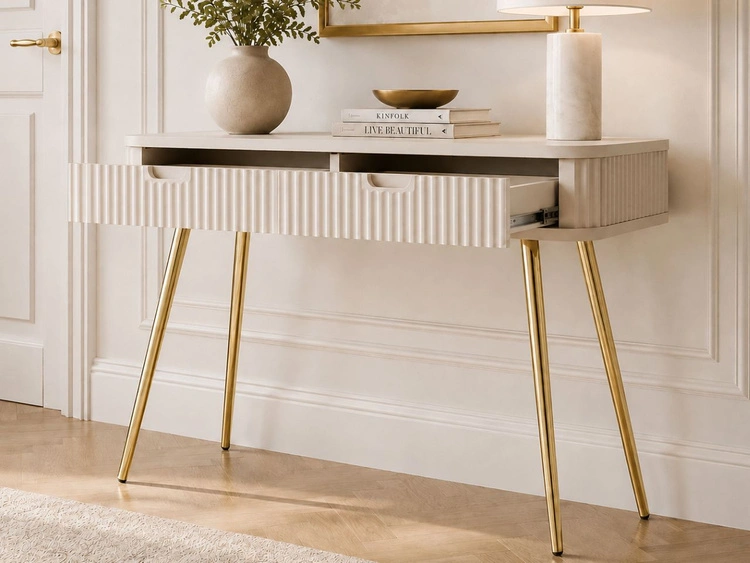 Schminktisch Viva Beige auf Goldenen Beinen