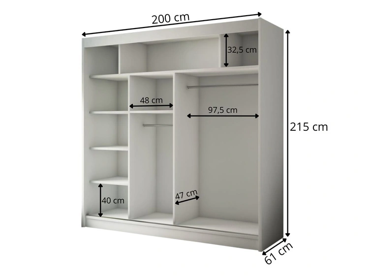Schiebetürenschrank mit Spiegel und Lamellen 200 cm Loreto Schwarz