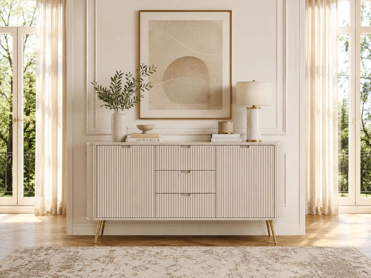Kommode mit Türen und Schubladen Viva Beige auf Golden Beinen