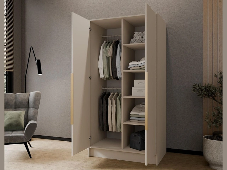 Kleiderschrank 100 cm Perugia Kaschmir mit goldenen Griffen