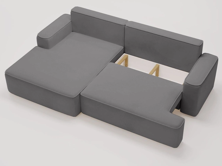Ecksofa L-Form Links mit Schlaffunktion und Bettkasten California Grau