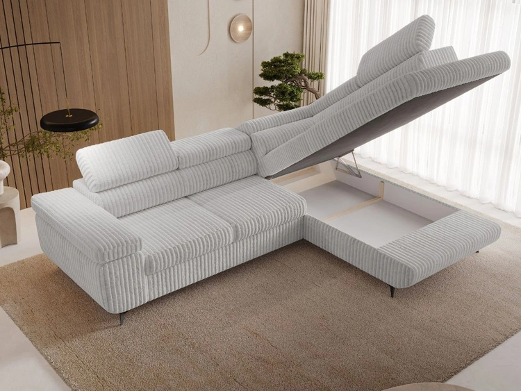 Ecksofa L-Form mit Schlaffunktion und Bettkasten Argon Rechts Grau