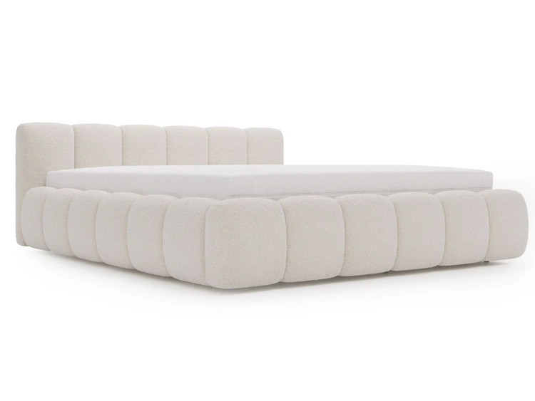 Polsterbett mit Bettkasten und Lattenrost 160x200 Cloud Low Bouclé-Stoff Beige