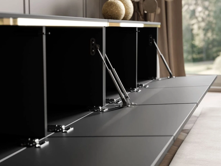 TV-Lowboard viertürig im Glamour-Stil mit LED-Beleuchtung Celle, schwarz matt