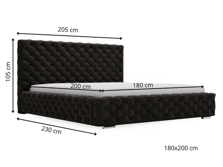Polsterbett mit Bettkasten und Lattenrost 180x200 Astra Schwarz