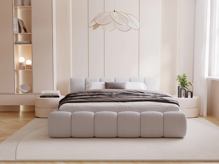 Polsterbett ohne Bettkasten mit Lattenrost 160x200 Cloud Low aus Bouclé-Stoff Grau