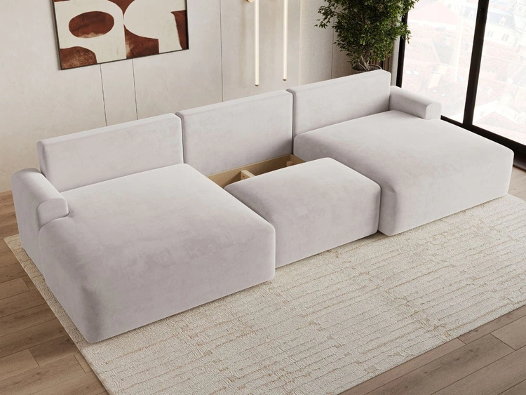 Wohnlandschaft mit Schlaffunktion und Bettkasten Serene Grau