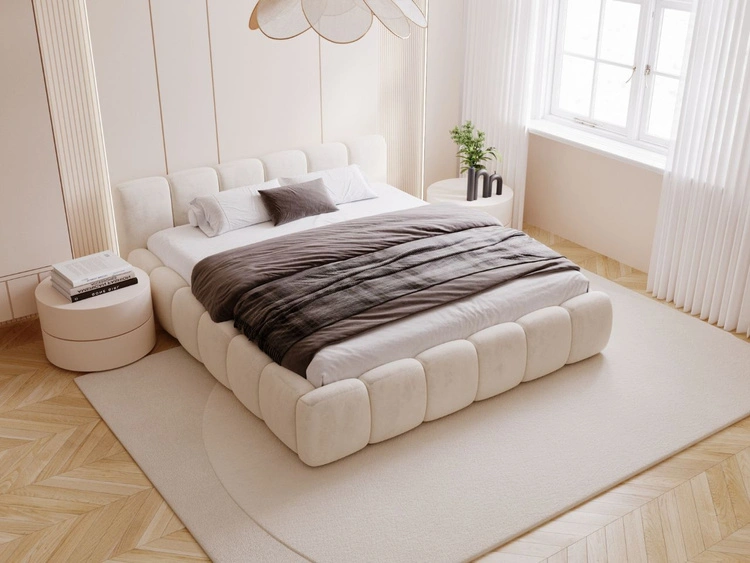 Polsterbett ohne Bettkasten mit Lattenrost 120x200 Cloud Low aus Samtstoff Beige