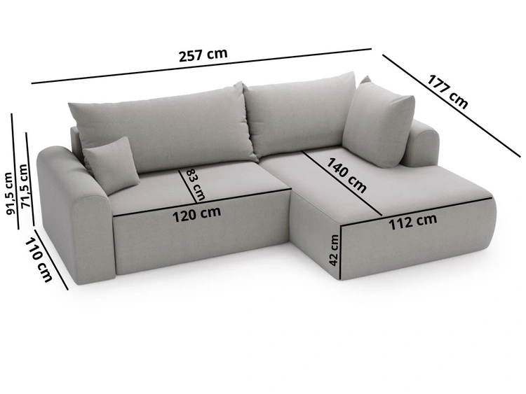 Ecksofa L-Form mit Schlaffunktion und Bettkasten Savana Bis Beige