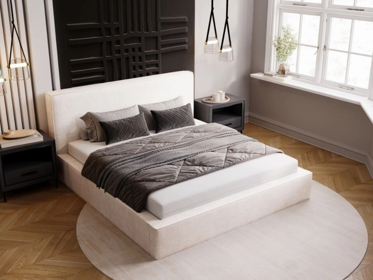 Polsterbett mit Bettkasten und Lattenrost 200x200 Monaco Creme