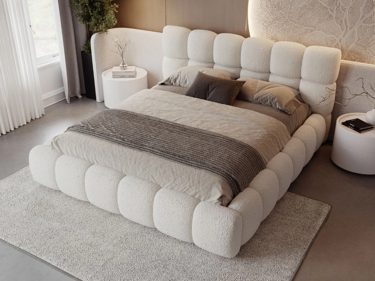 Polsterbett mit Bettkasten und Lattenrost 200x200 Modo aus Bouclé-Stoff Beige