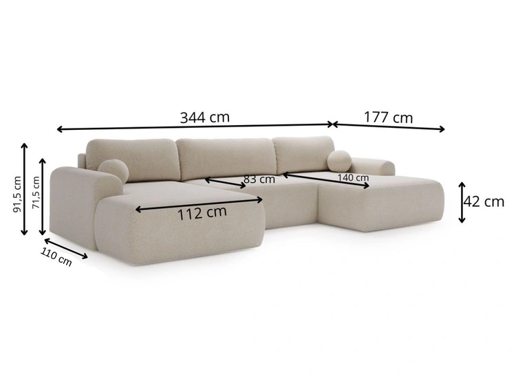 Wohnlandschaft mit Schlaffunktion und Bettkasten Savana Hellbeige