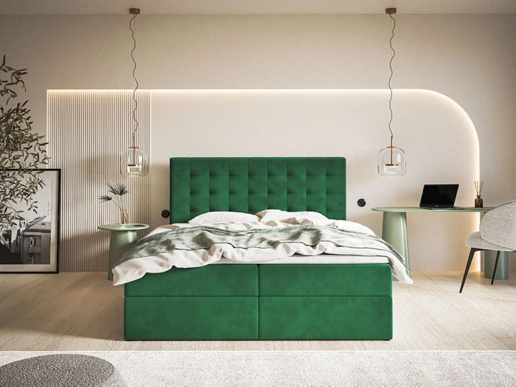 Boxspringbett mit Bettkasten 140x200 Denza Grün