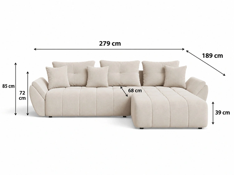 Ecksofa L-Form mit Schlaffunktion und Bettkasten Decor L Grau