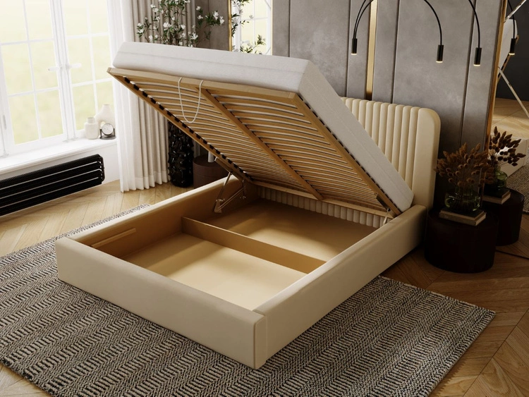 Polsterbett mit Bettkasten und Lattenrost 120x200 Malmo Beige
