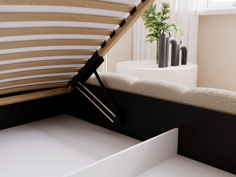 Polsterbett mit Bettkasten und Lattenrost 120x200 Cloud Low Bouclé-Stoff Dunkelbeige