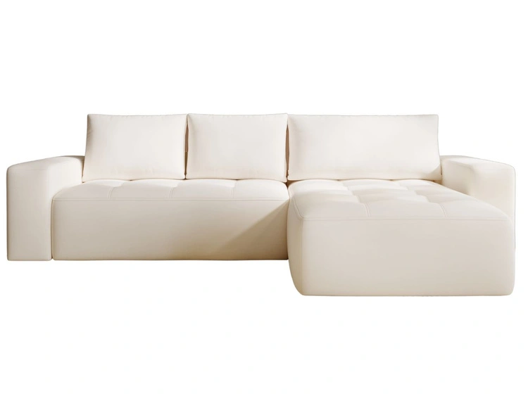 Ecksofa L-Form Rechts mit Schlaffunktion und Bettkasten Portland Creme