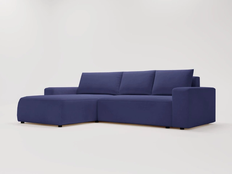 Ecksofa L-Form Links mit Schlaffunktion und Bettkasten Tazones Dunkelblau
